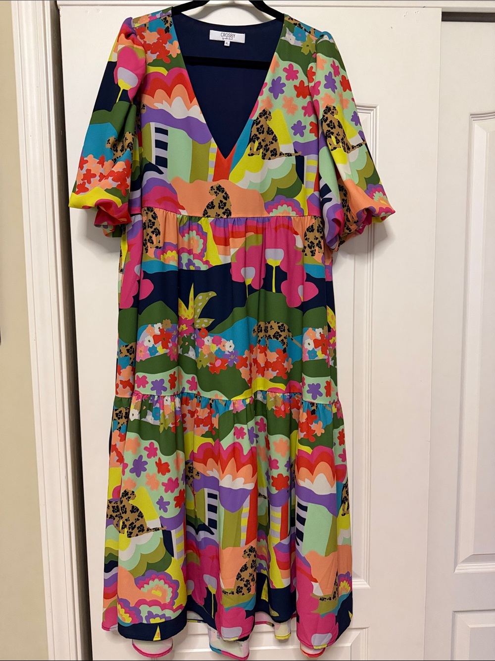 Crosby by Mollie Burch Colorful Psychedelic Floral V-Neck Midi Dress